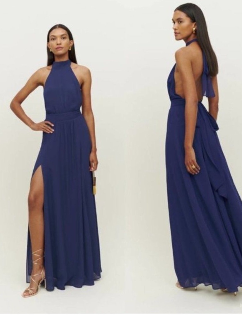 Reformation Andee Halter Maxi Dress in Navy Blue
